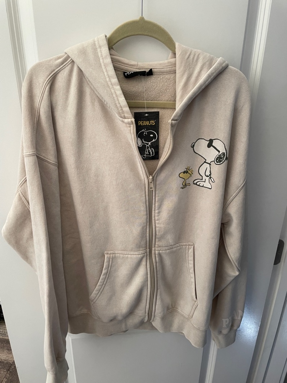 Peanuts Beige Snoopy & Woodstock Zip Hoodie